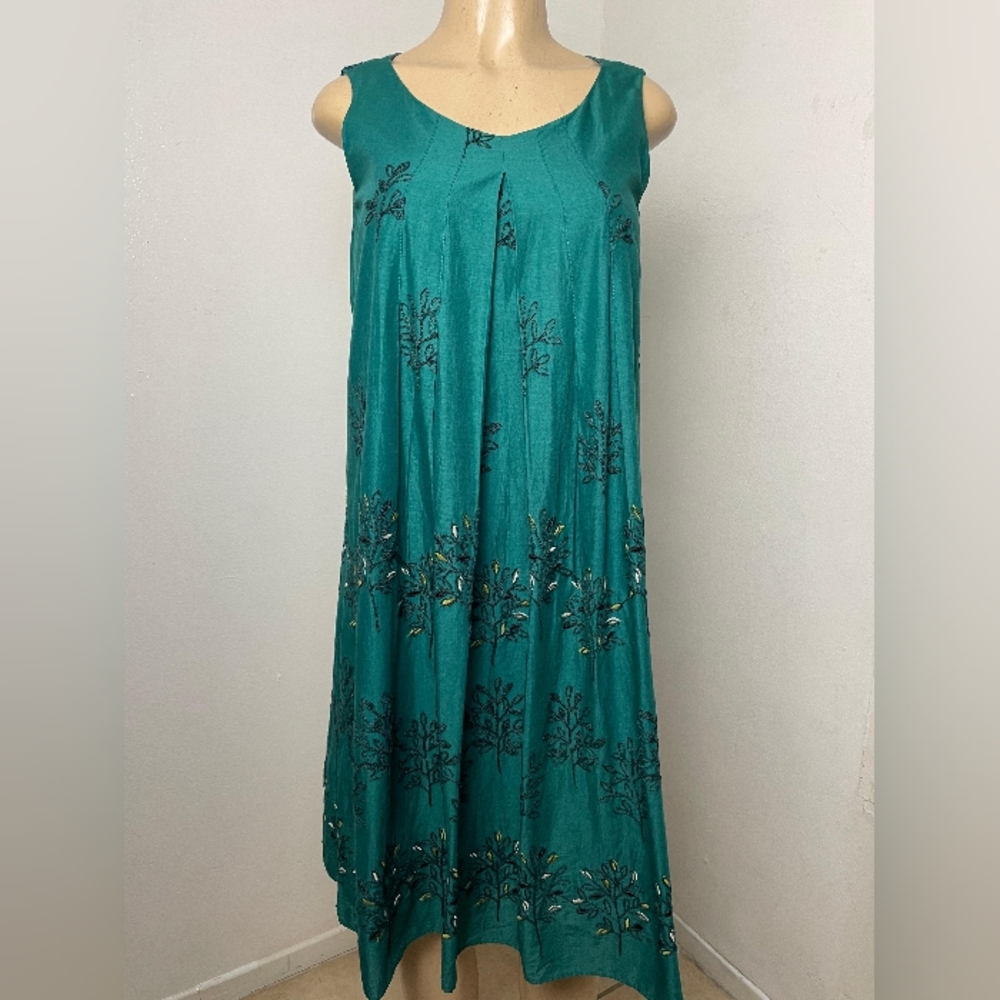 Sybilla Tree Embroidery Sz M Pleats Women’s Dress Green